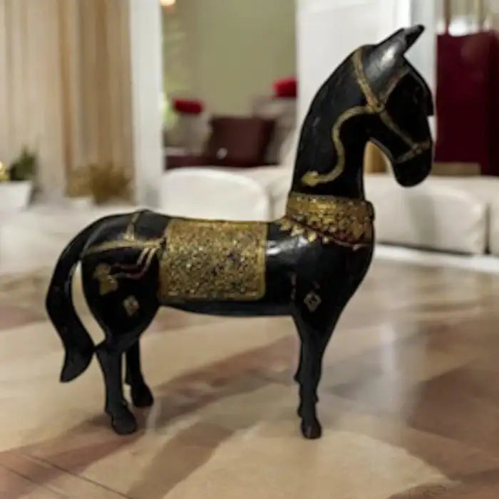 Large 24' x 31" Omate solid wood horse figurine very heavy
