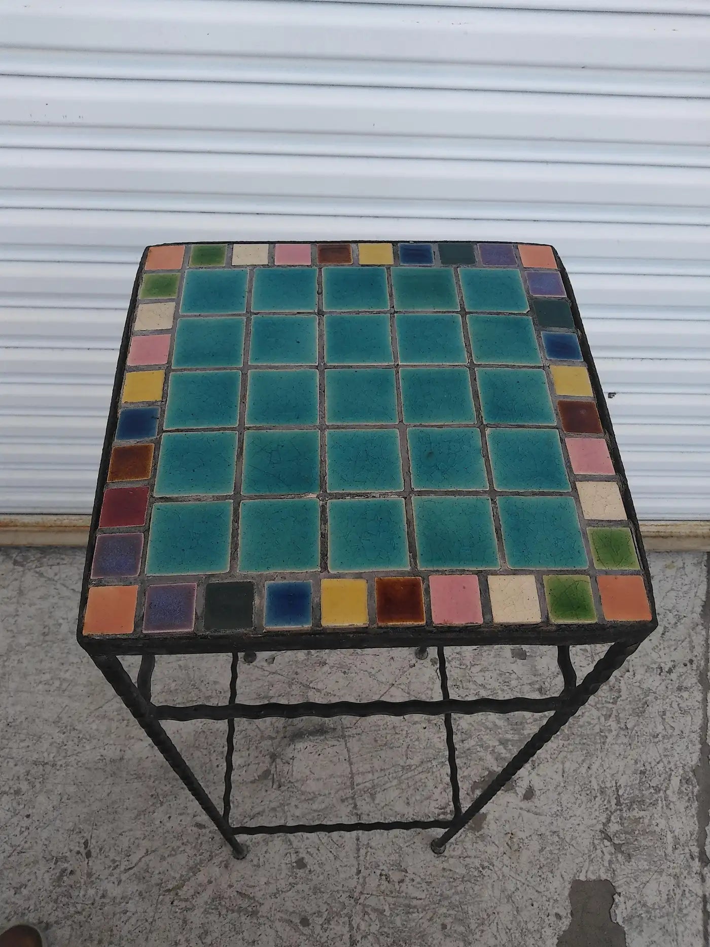 Handcrafted mosaic tile iron pedestal