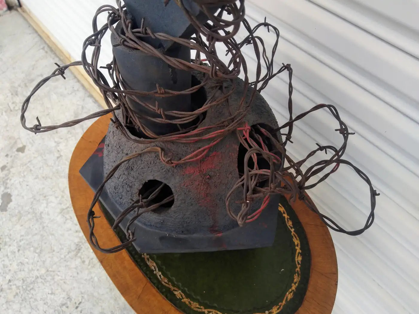 Artistic barbed wire Raku sculpture abstract form