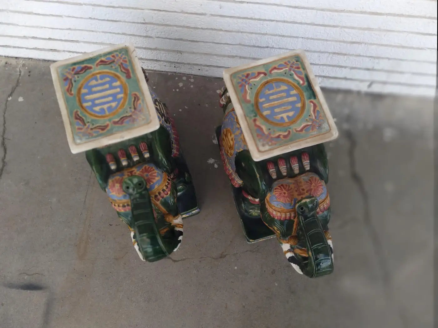 Pair of Hand Painted Elephant Garden Stools