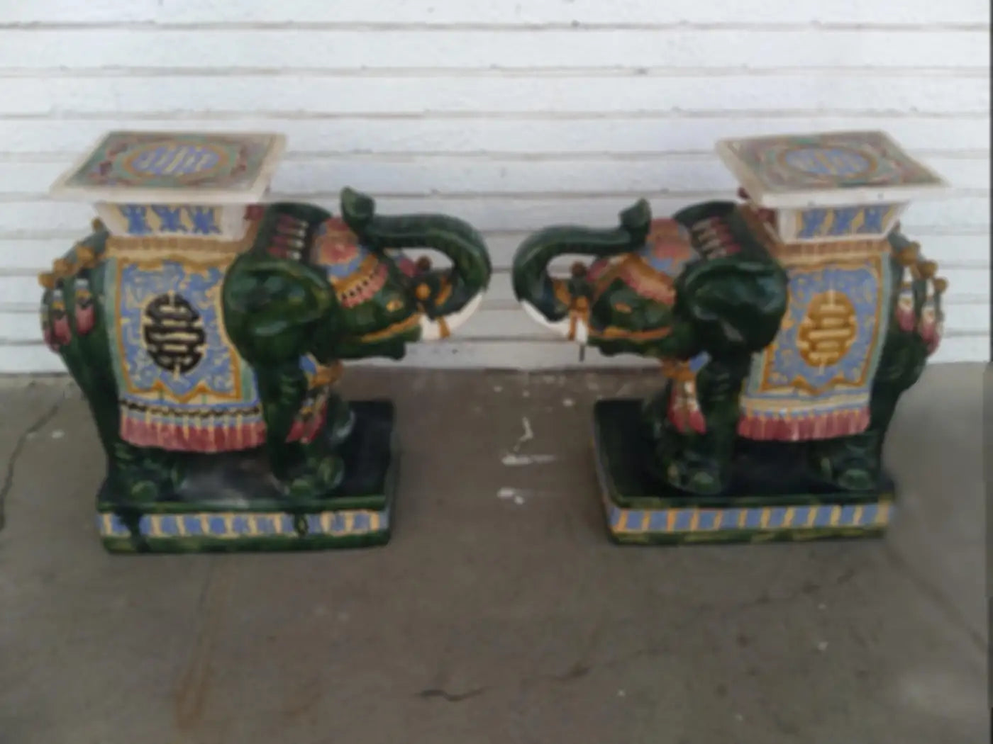Pair of Hand Painted Elephant Garden Stools