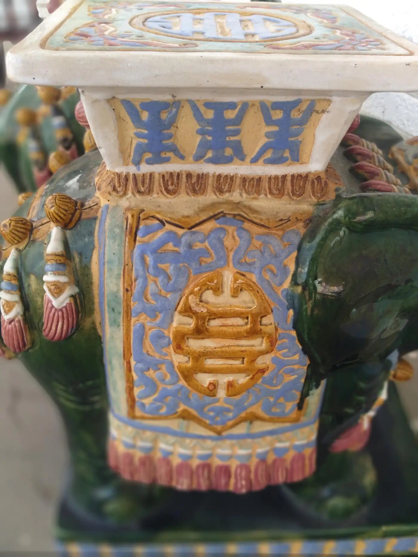 Pair of Hand Painted Elephant Garden Stools