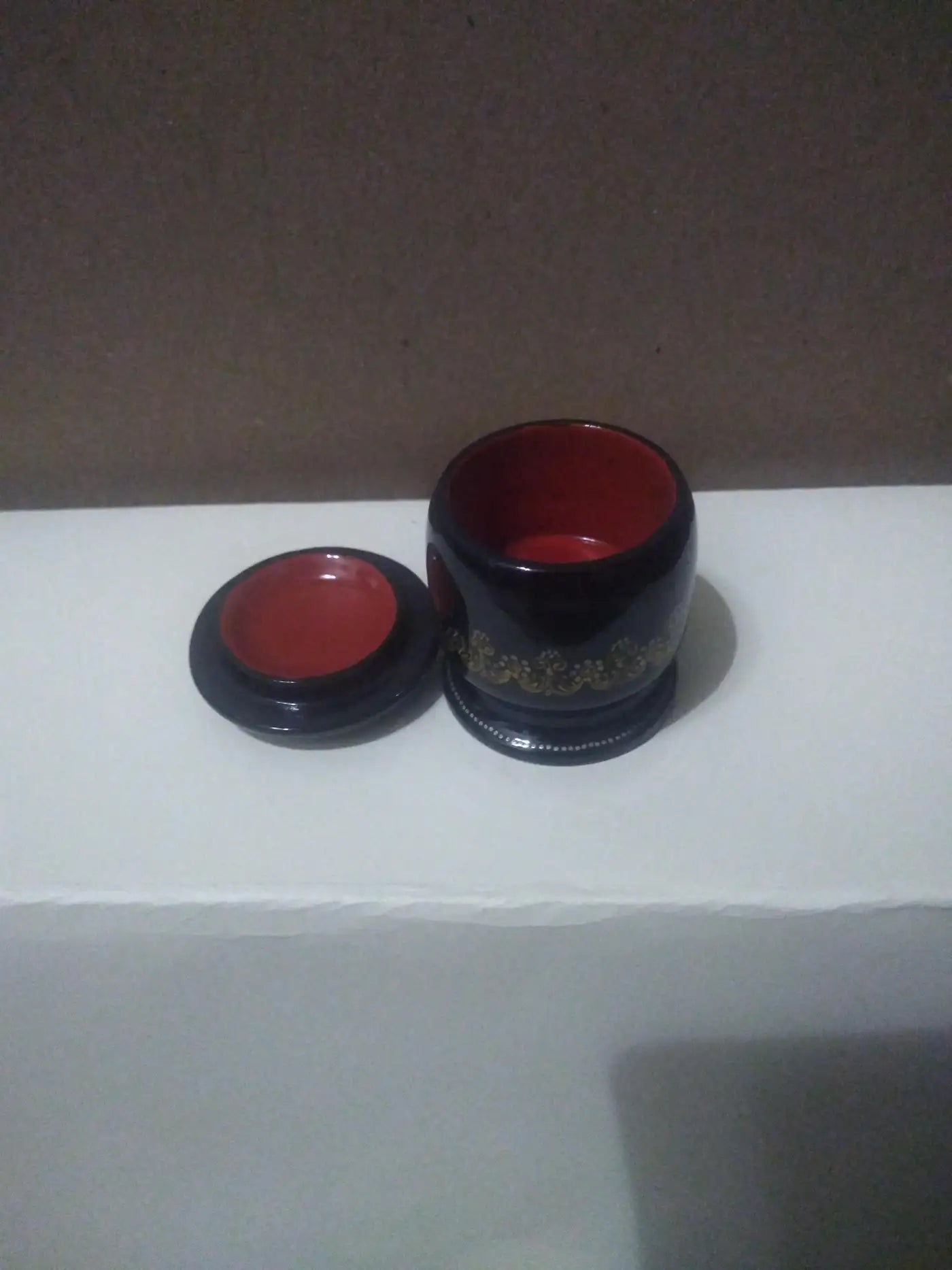 Russian lacquered decorative box with hand-painted details