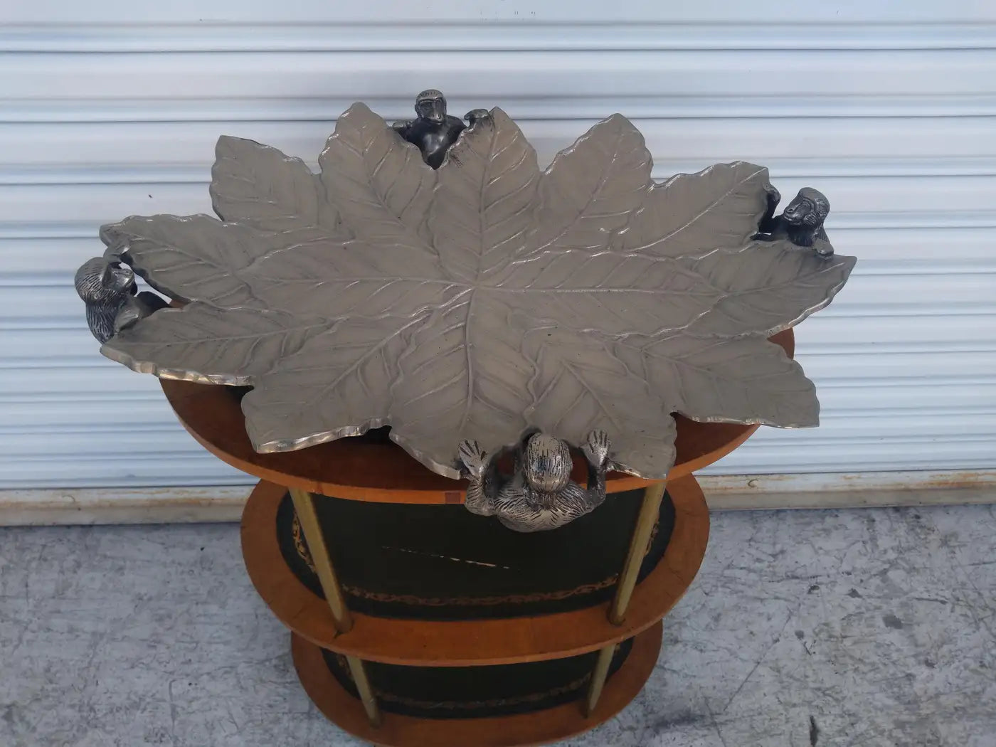 Large Silver Tone Sculpted Monkey Serving Tray