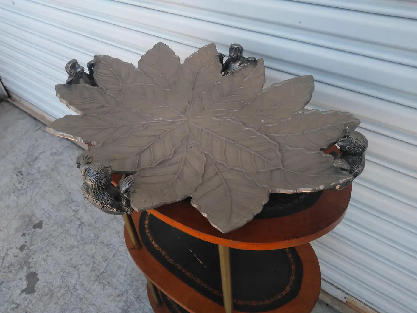 Large Silver Tone Sculpted Monkey Serving Tray