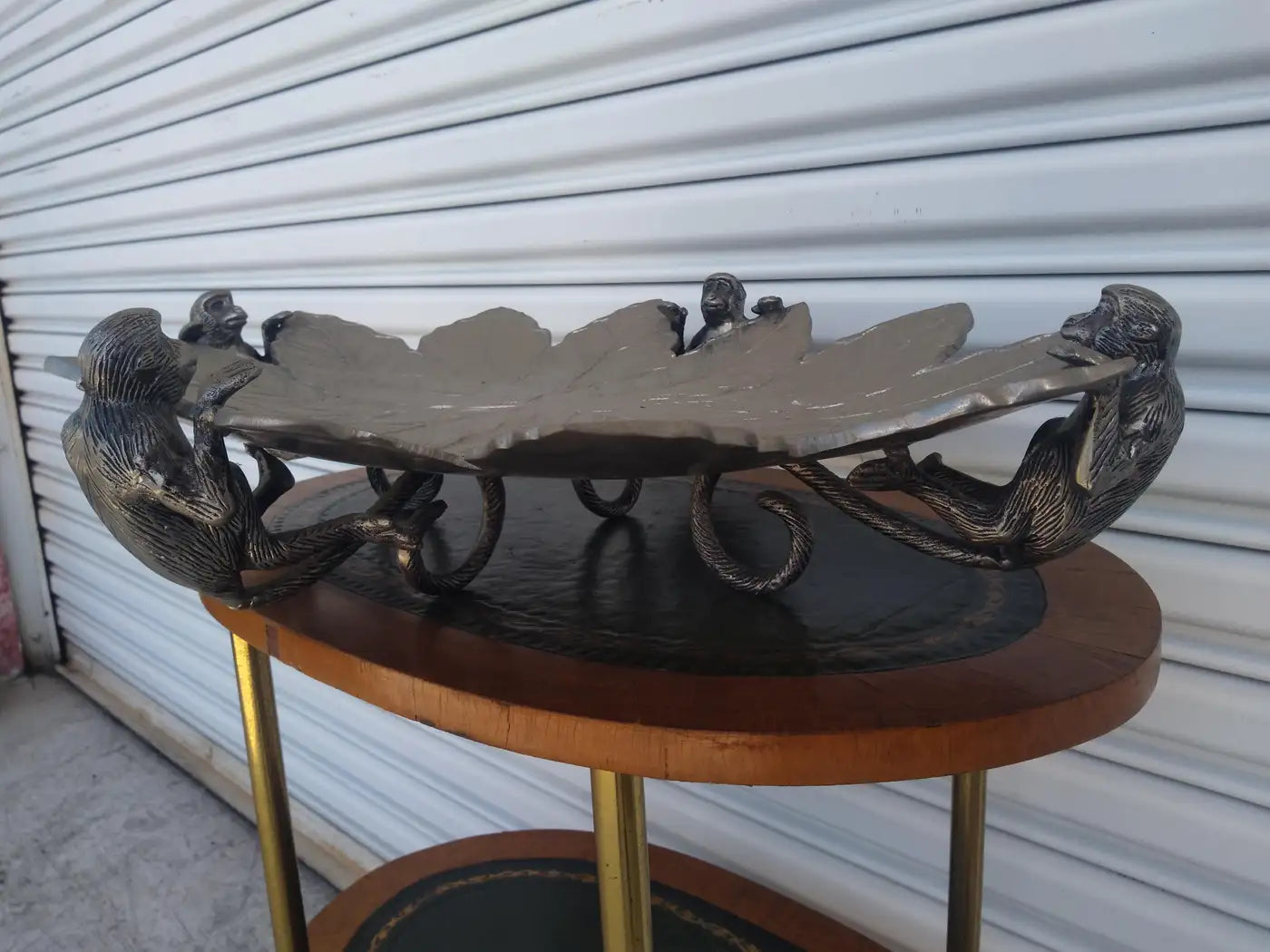 Large Silver Tone Sculpted Monkey Serving Tray