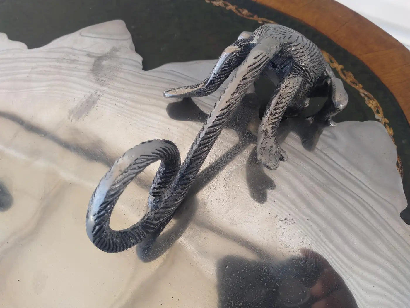 Large Silver Tone Sculpted Monkey Serving Tray