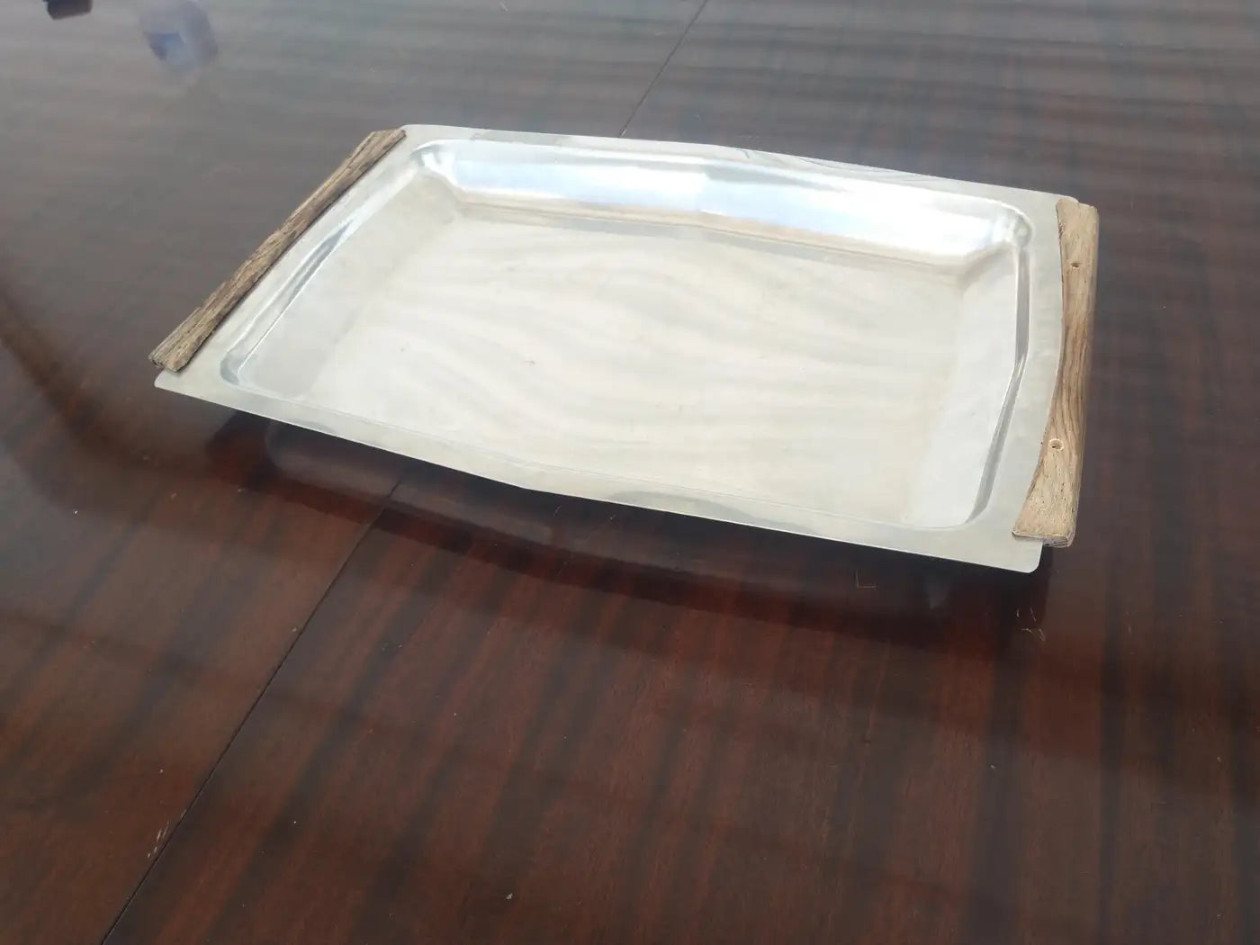 Vintage teak and steel platter by Cultura
