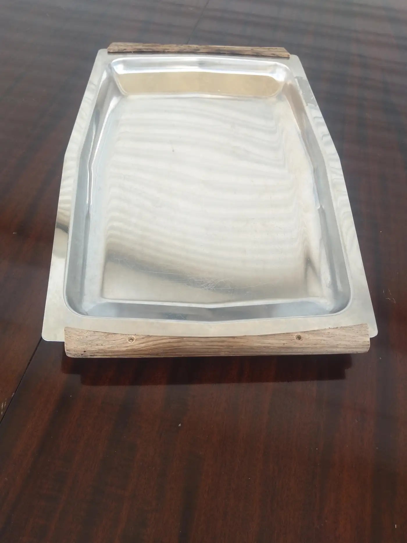 Teak wood and stainless steel modernist platter