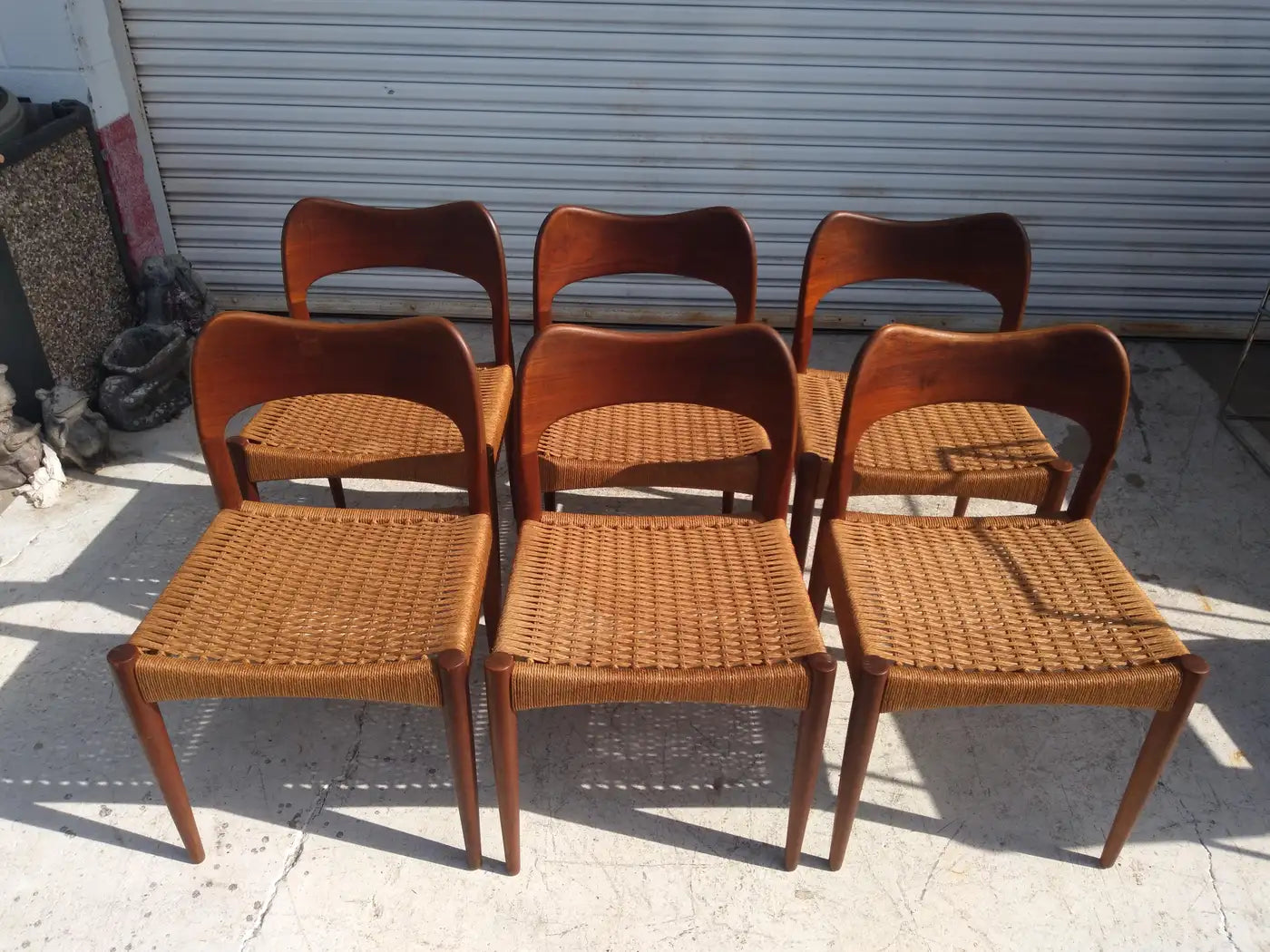 Set of 6 Arne Hovmand Olson Teak with Papercord seat Dining chairs