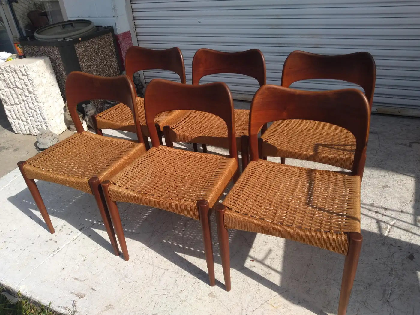 Set of 6 Arne Hovmand Olson Teak with Papercord seat Dining chairs