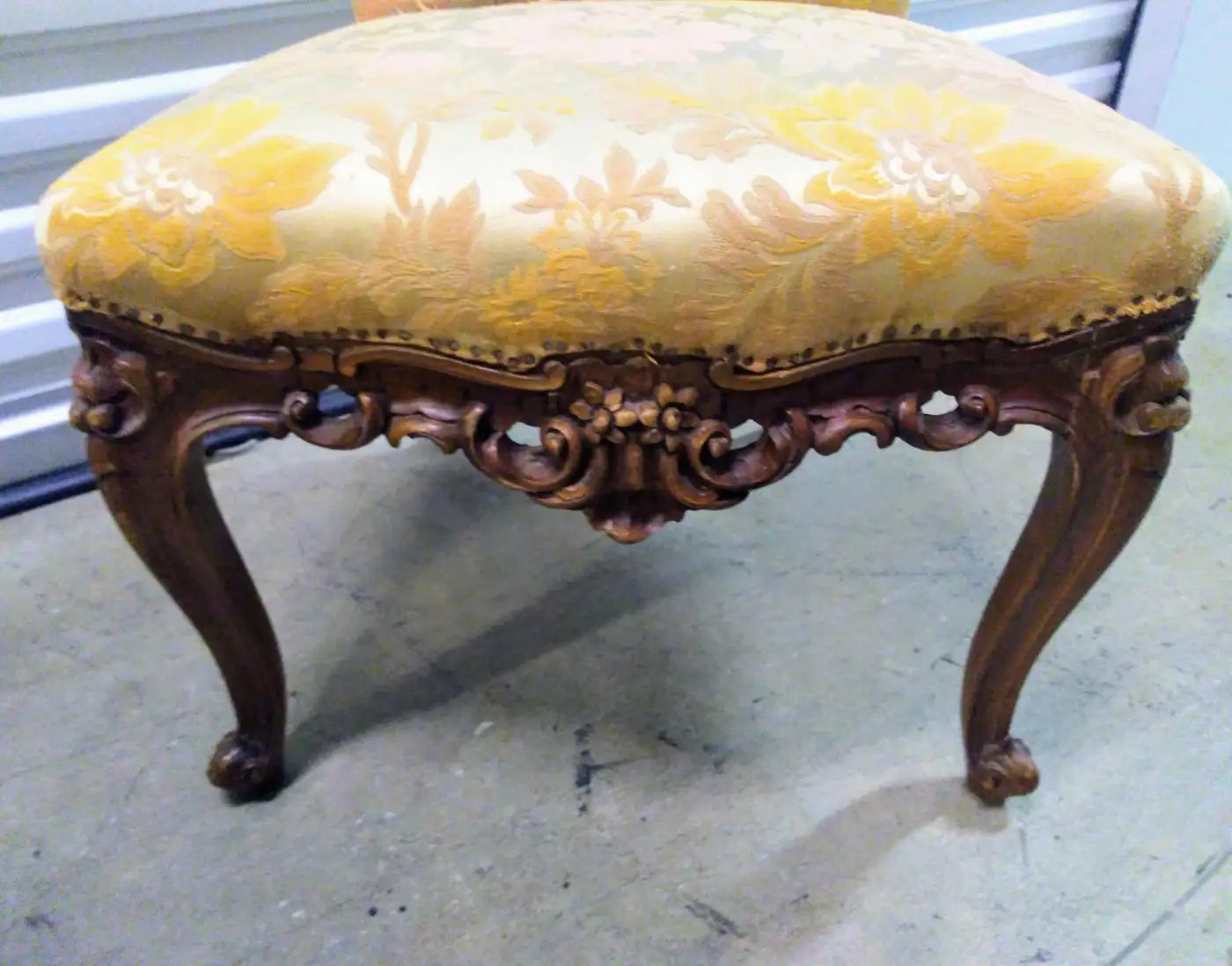 Ornate Italian slipper chairs with intricate carvings