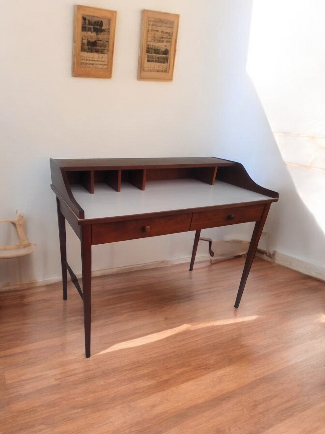 Drexel  MCM Biscayne Desk in Walnut with White Laminate Top