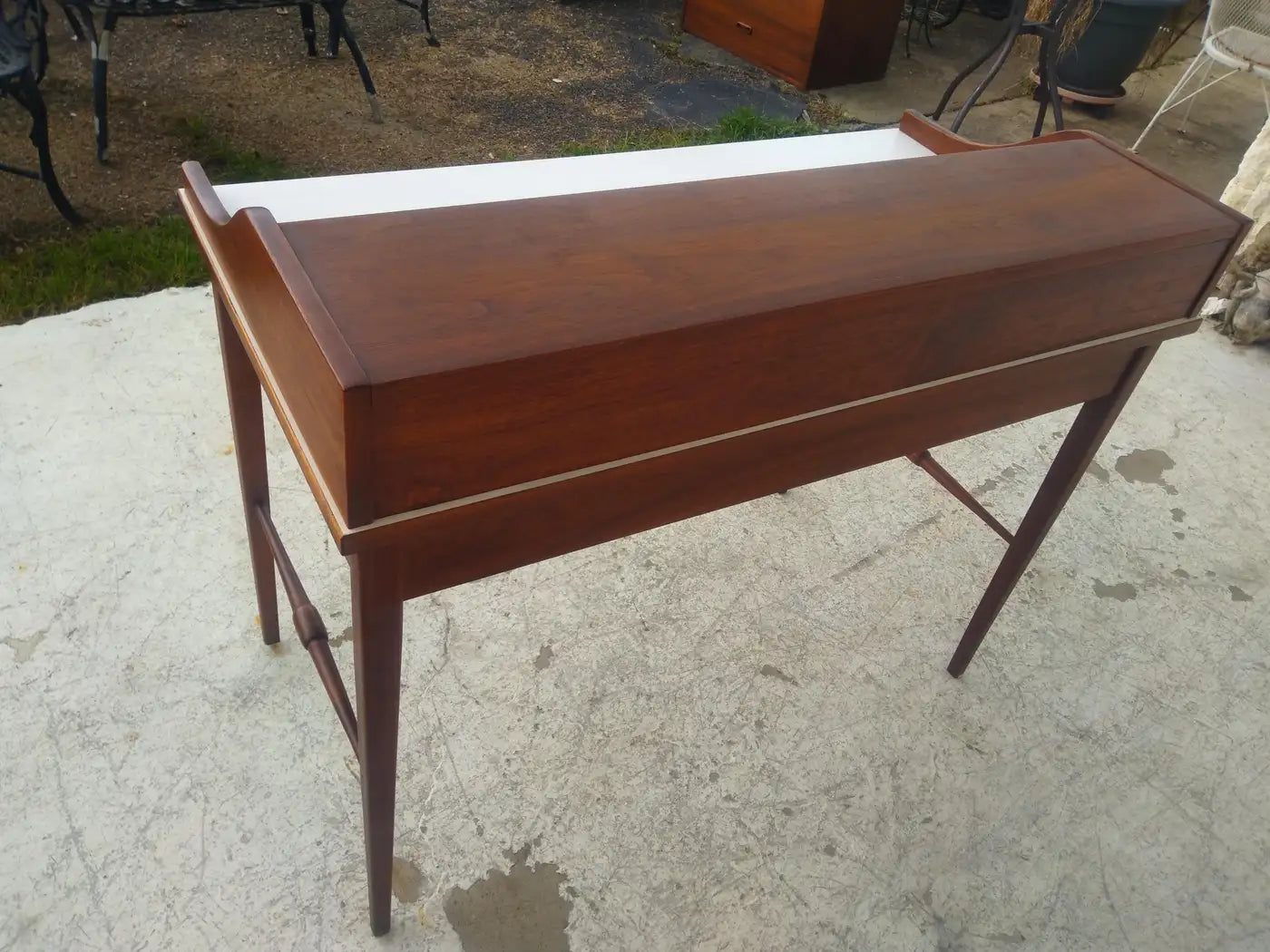 Drexel  MCM Biscayne Desk in Walnut with White Laminate Top