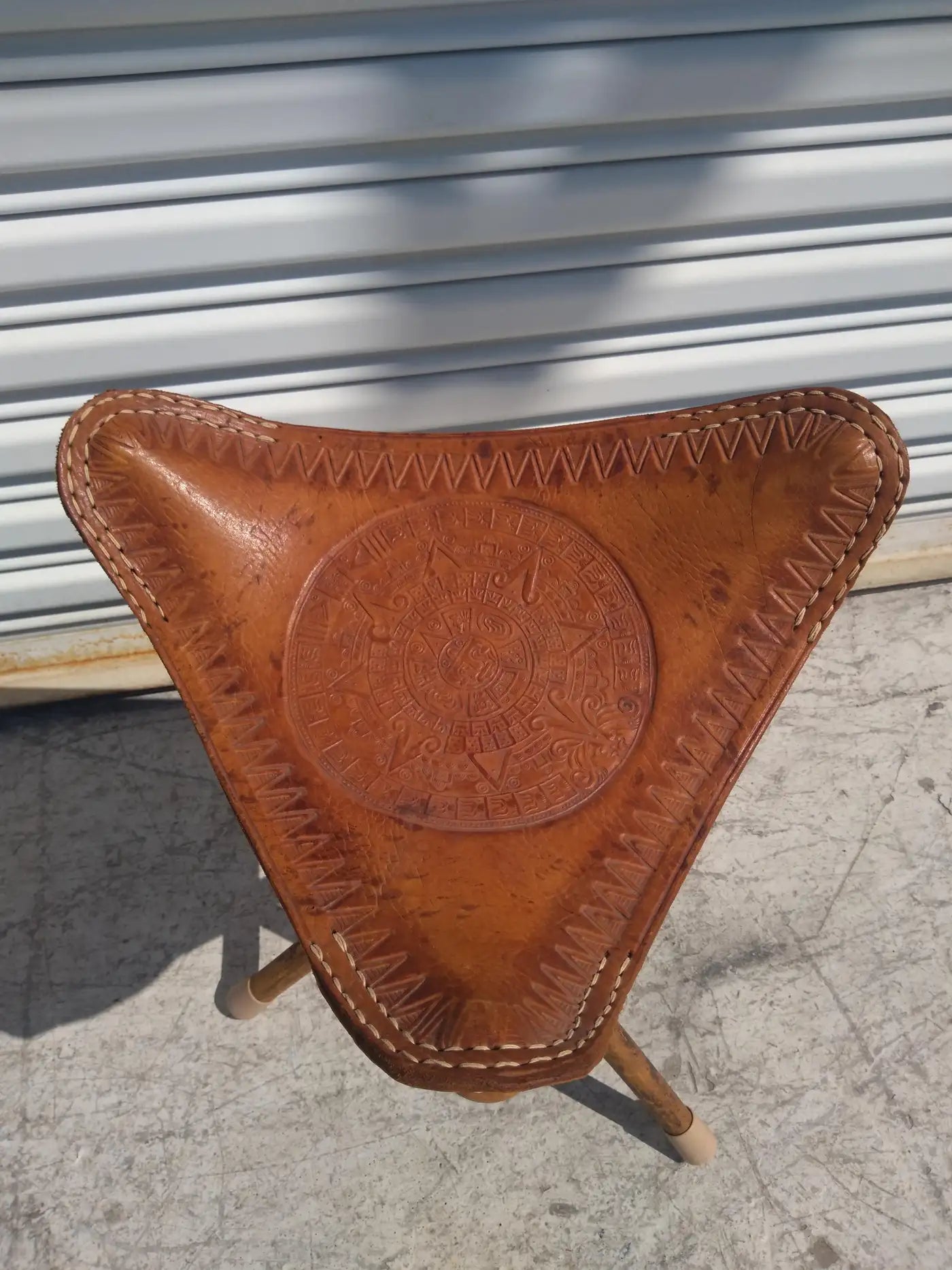 Handcrafted Mexican vintage leather stool
