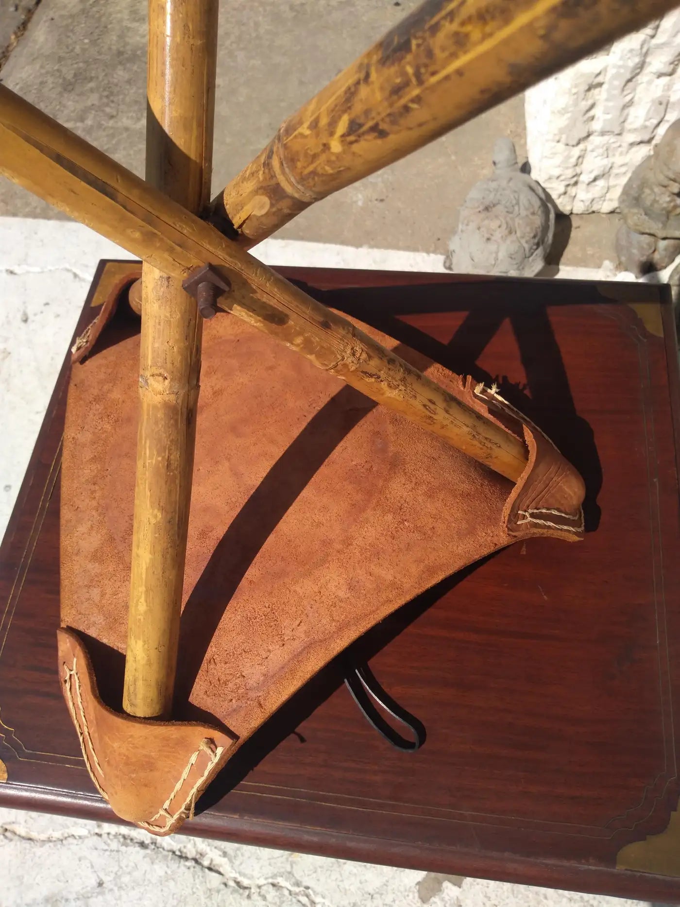 Mexican handcrafted leather and bamboo stool