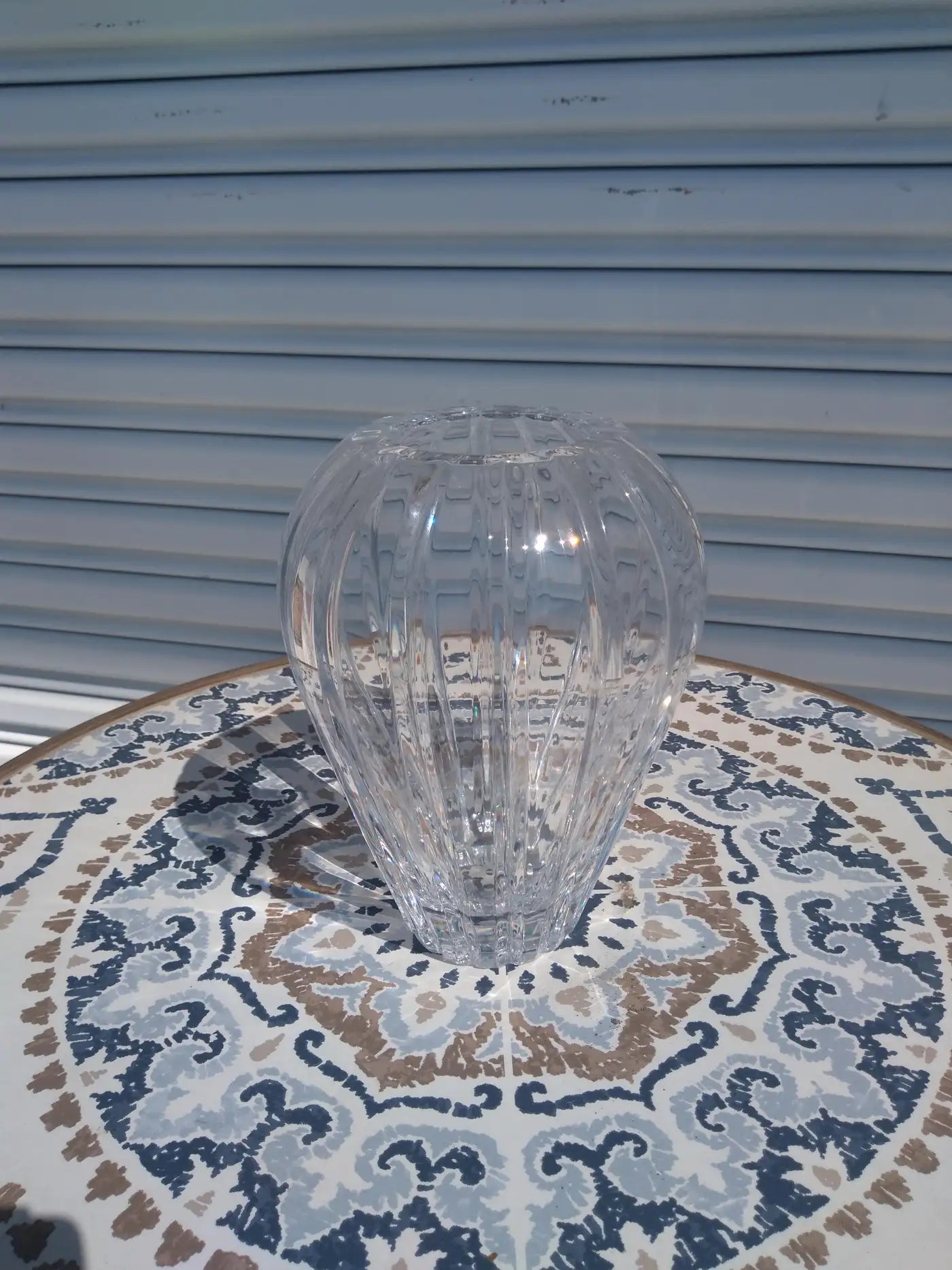 Heavy Etched Crystal Vase
