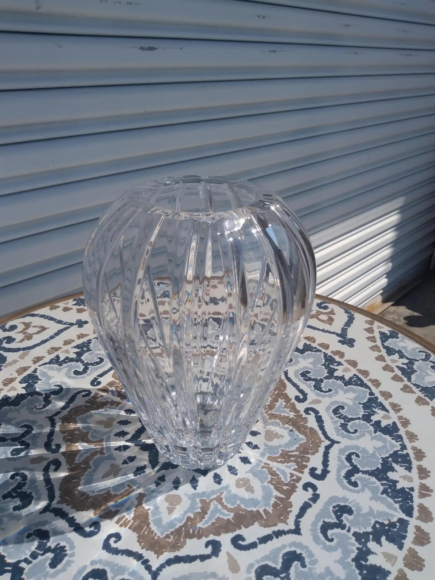 Heavy Etched Crystal Vase