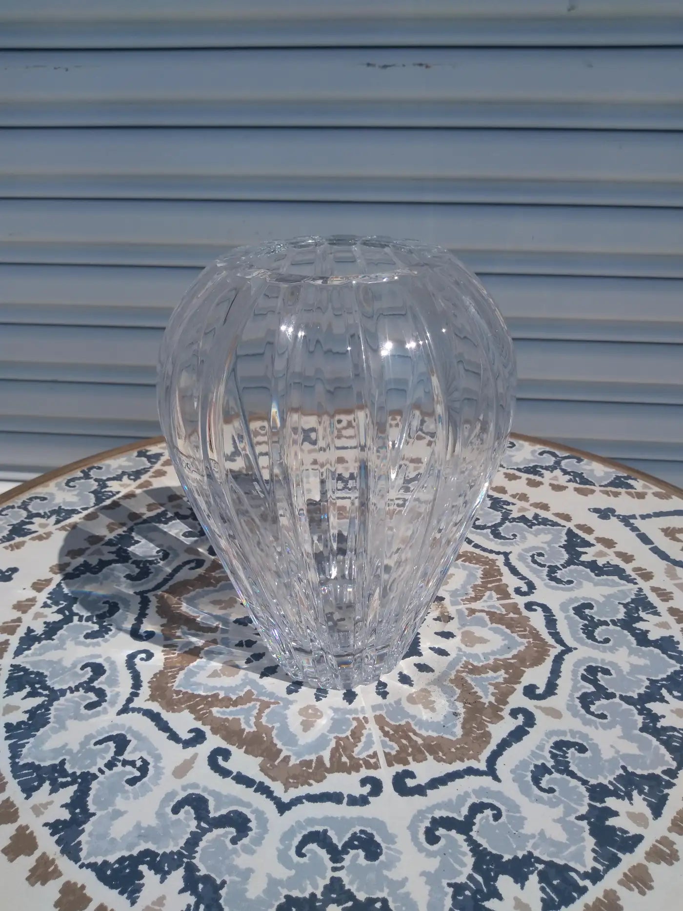 Heavy Etched Crystal Vase