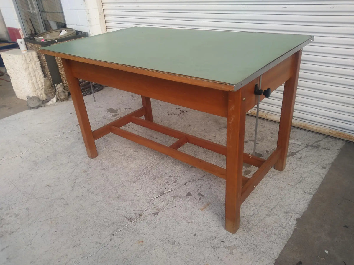 Vintage Adjustable Top Oak Drafting Table