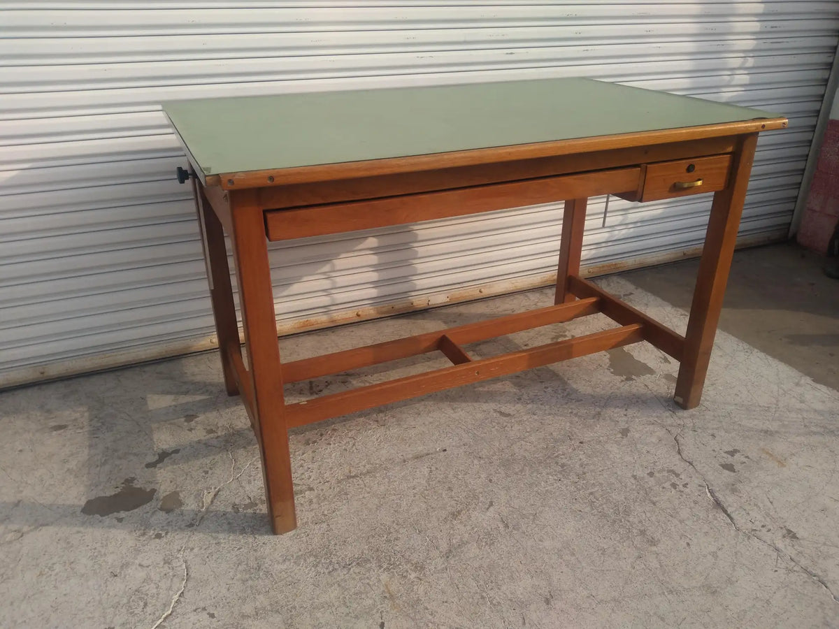 Vintage Adjustable Top Oak Drafting Table