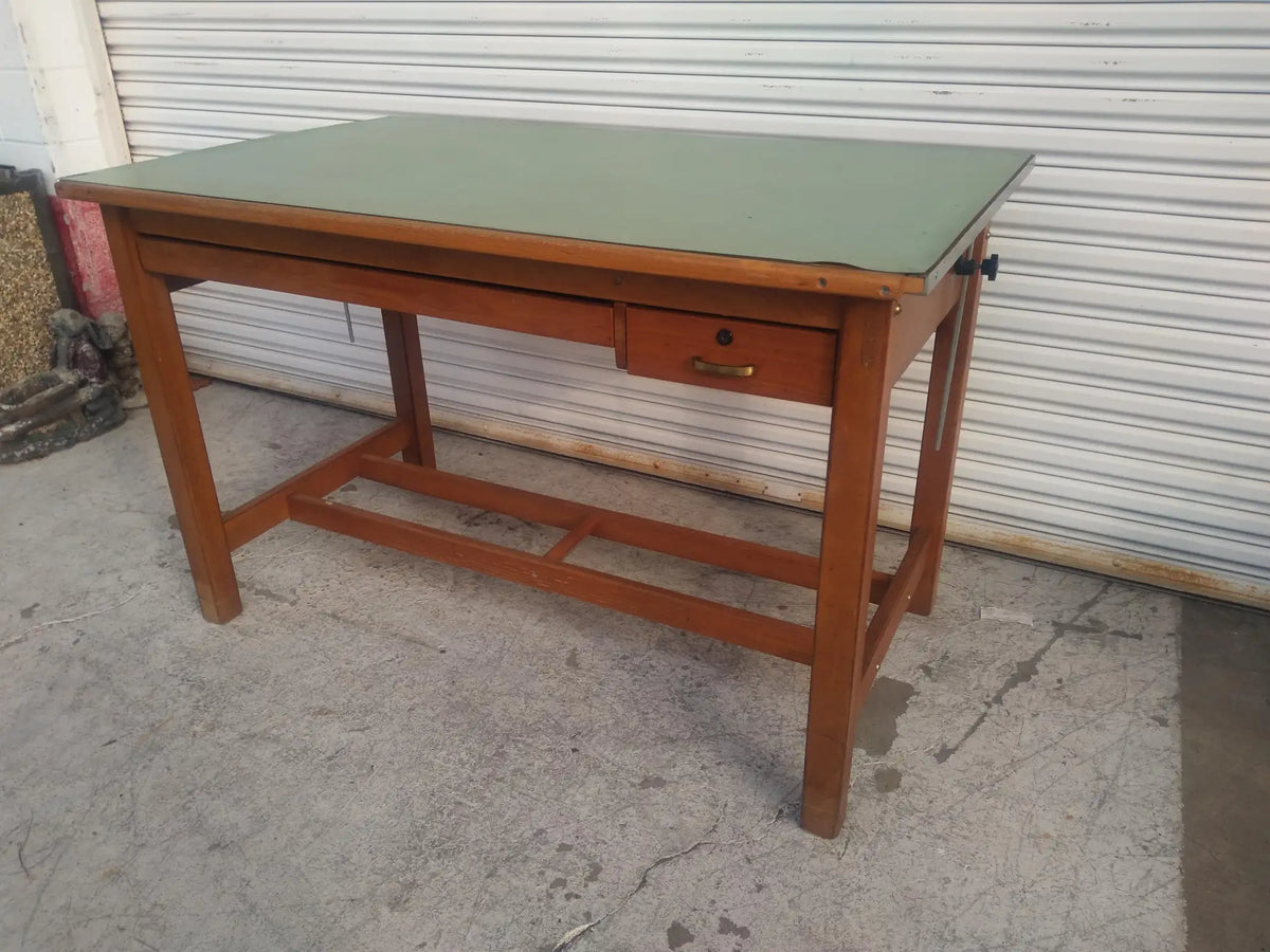 Vintage Adjustable Top Oak Drafting Table