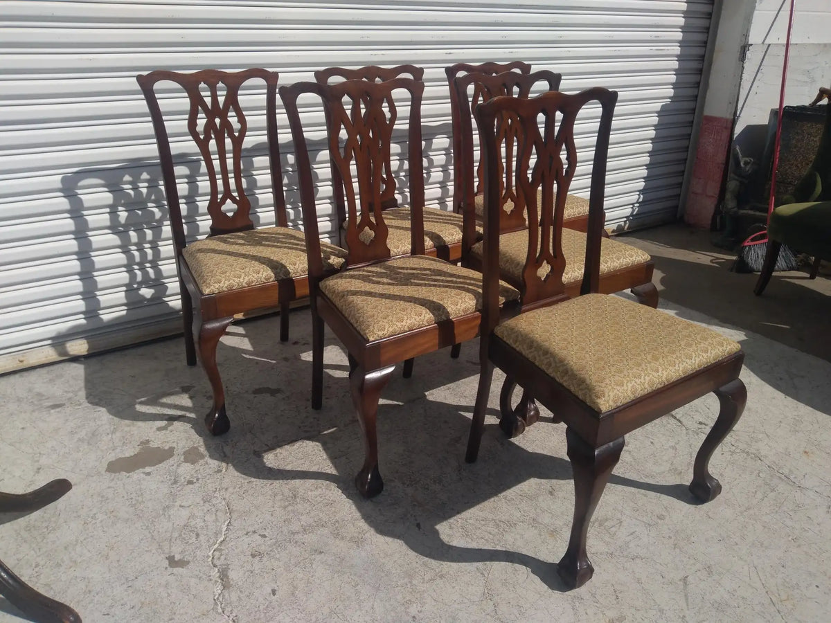 Set of 6 Walnut Chippendale Ball & Claw Style Dining Chairs