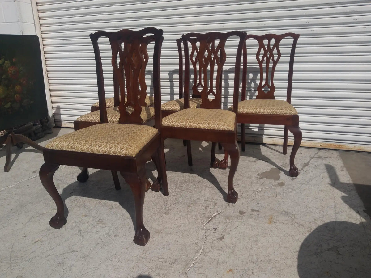 Set of 6 Walnut Chippendale Ball & Claw Style Dining Chairs