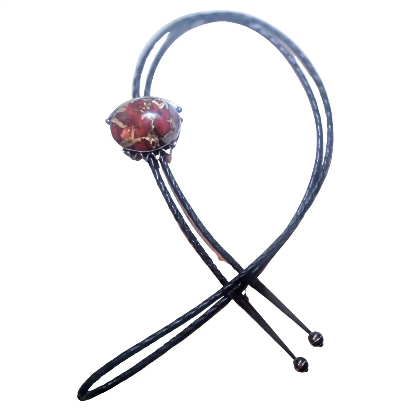 44" Leather & Sterling Silver Bolo Tie w/ Marbled Agate Medallion
