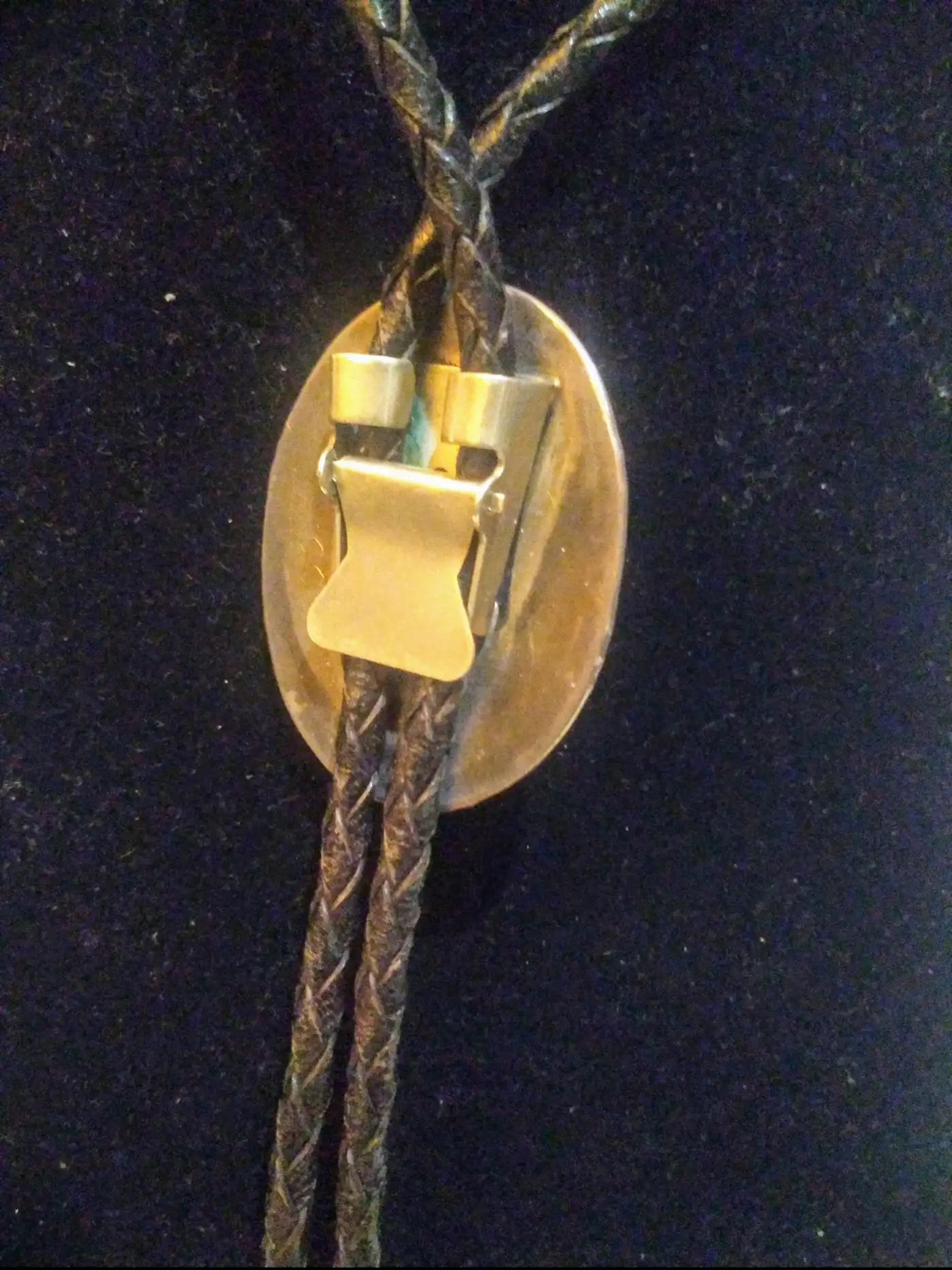 38" Leather and Sterling Silver Native American Bolo Tie w/ Applied Wire Medalli
