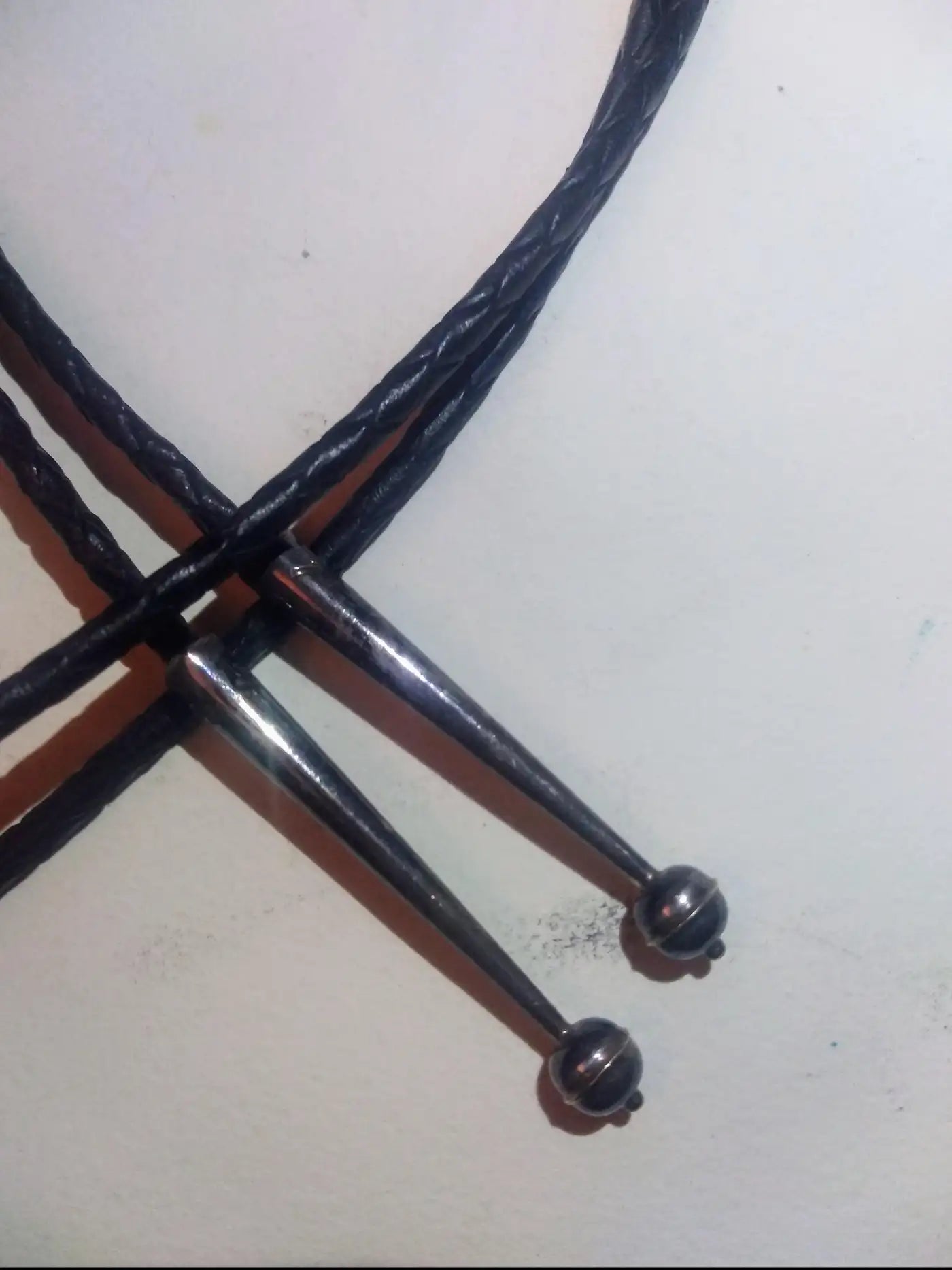 44" Leather & Sterling Silver Bolo Tie w/ Marbled Agate Medallion