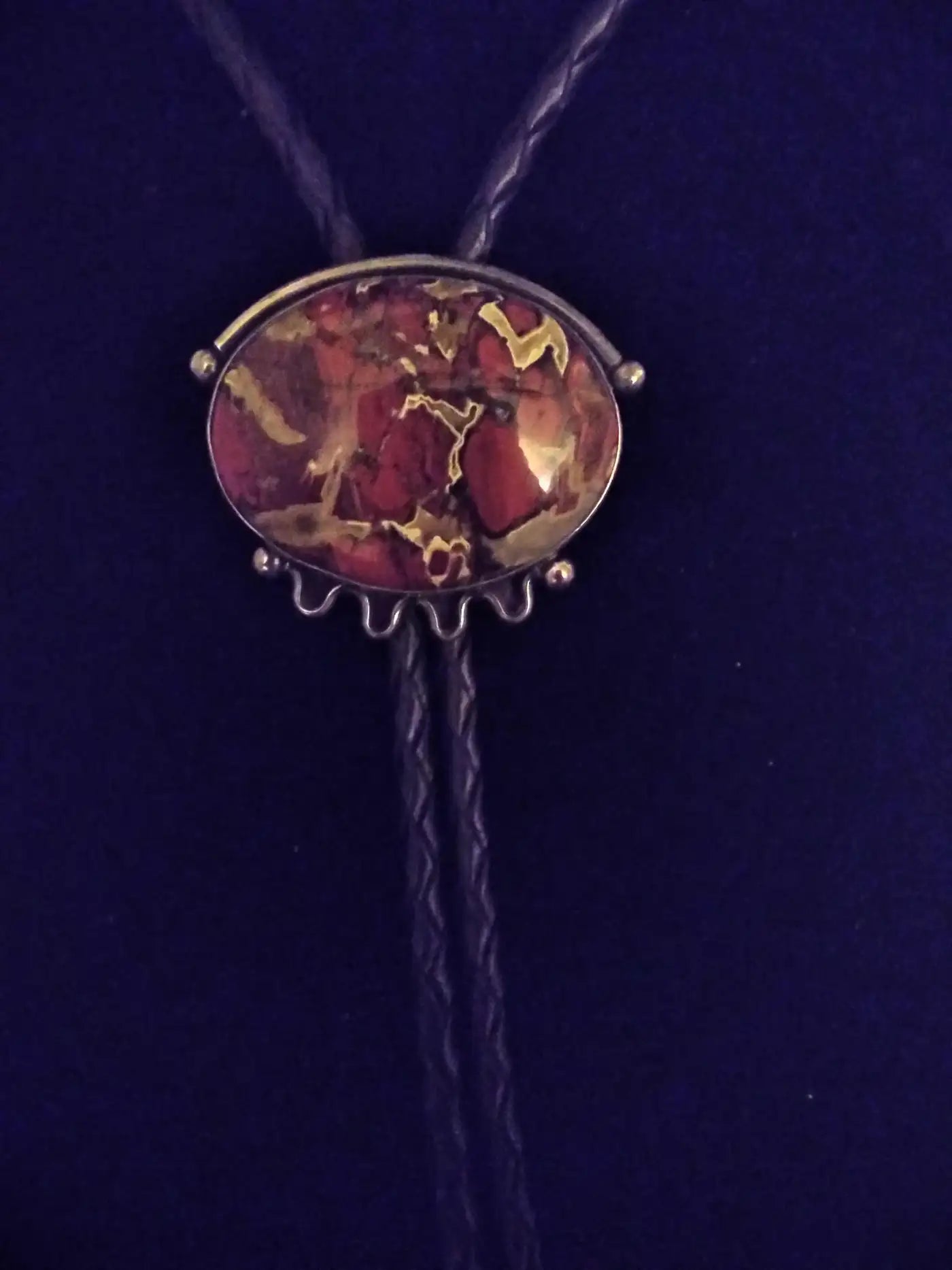 44" Leather & Sterling Silver Bolo Tie w/ Marbled Agate Medallion