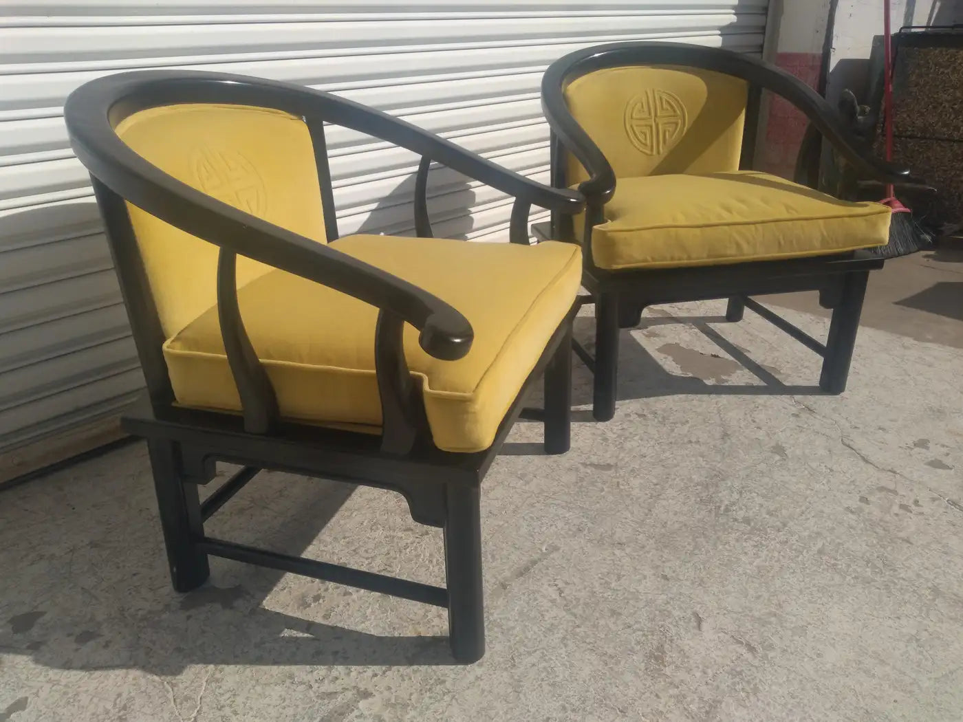 Timeless Ming style horseshoe lounge chairs by Century Furniture