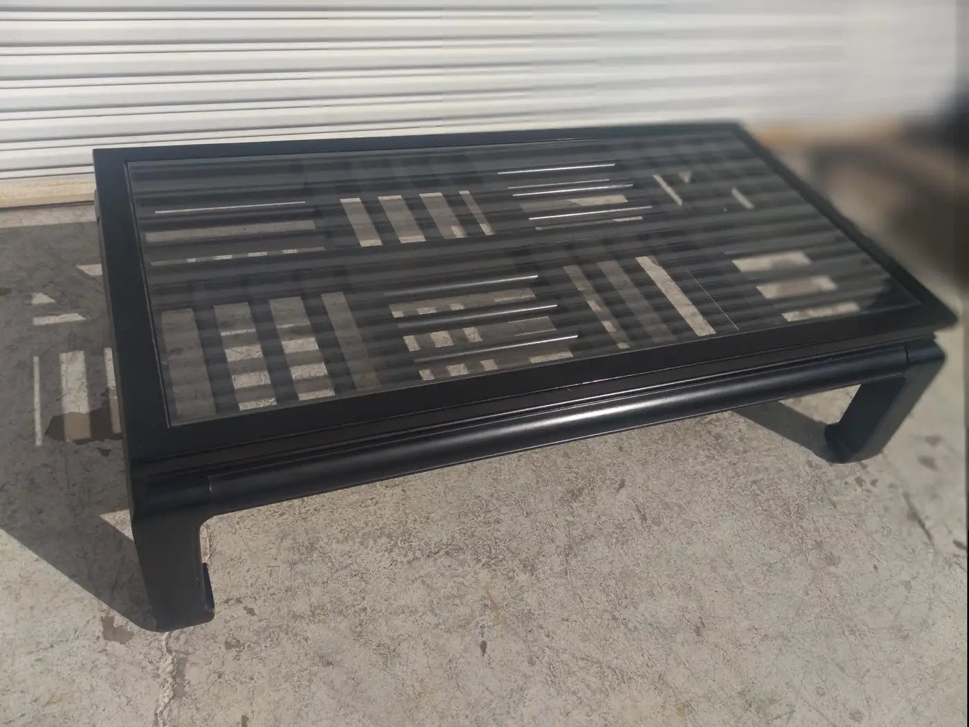 Ebonized fretwork coffee table with Ming influence by Century Furniture