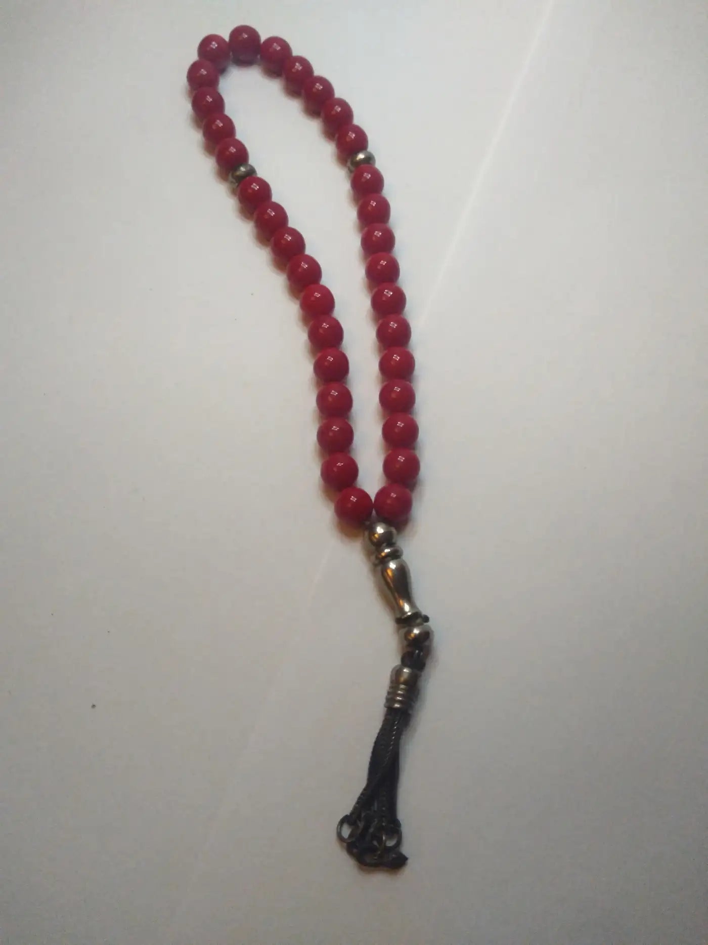 Sterling silver and red komboloi worry beads
