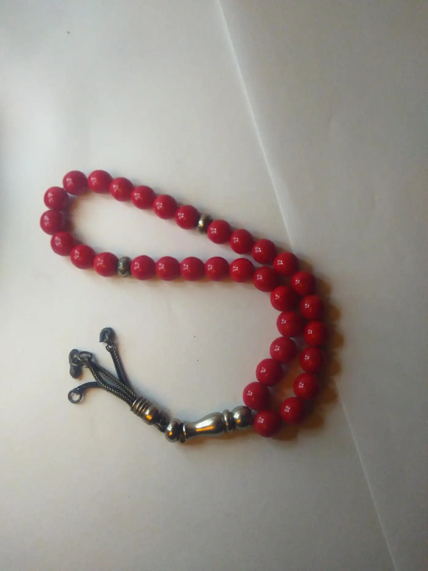 Stress relief beads with red and silver design