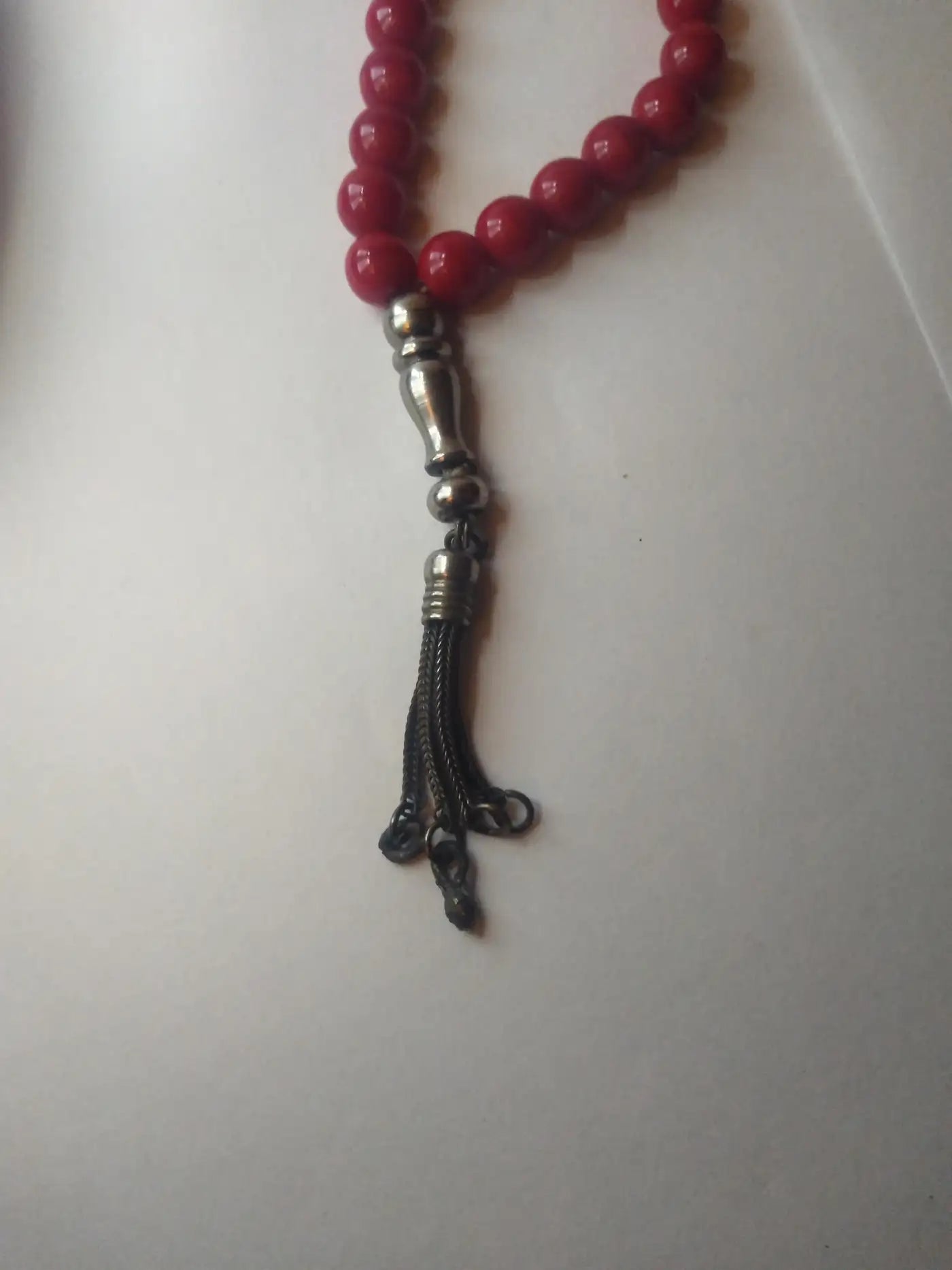 Red and sterling silver worry beads for meditation