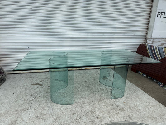 Fiam Italia Large Glass Dining/Conference Table w/ 2 Wave-Shaped Glass Bases