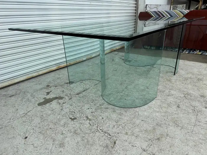 Fiam Italia Large Glass Dining/Conference Table w/ 2 Wave-Shaped Glass Bases