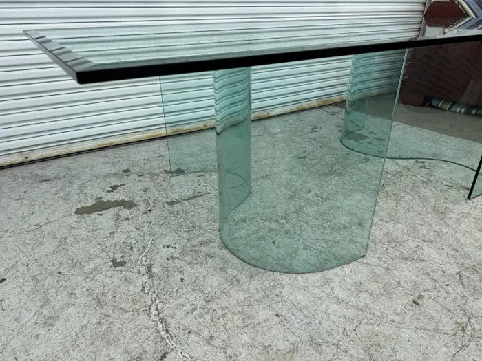Fiam Italia Large Glass Dining/Conference Table w/ 2 Wave-Shaped Glass Bases