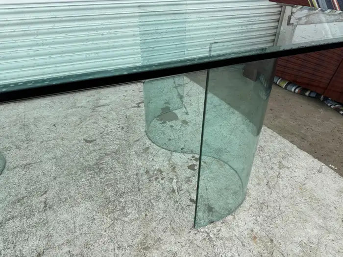 Fiam Italia Large Glass Dining/Conference Table w/ 2 Wave-Shaped Glass Bases