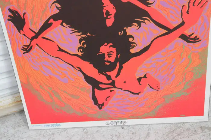 Colorful Gemini zodiac wall art with 1960s style