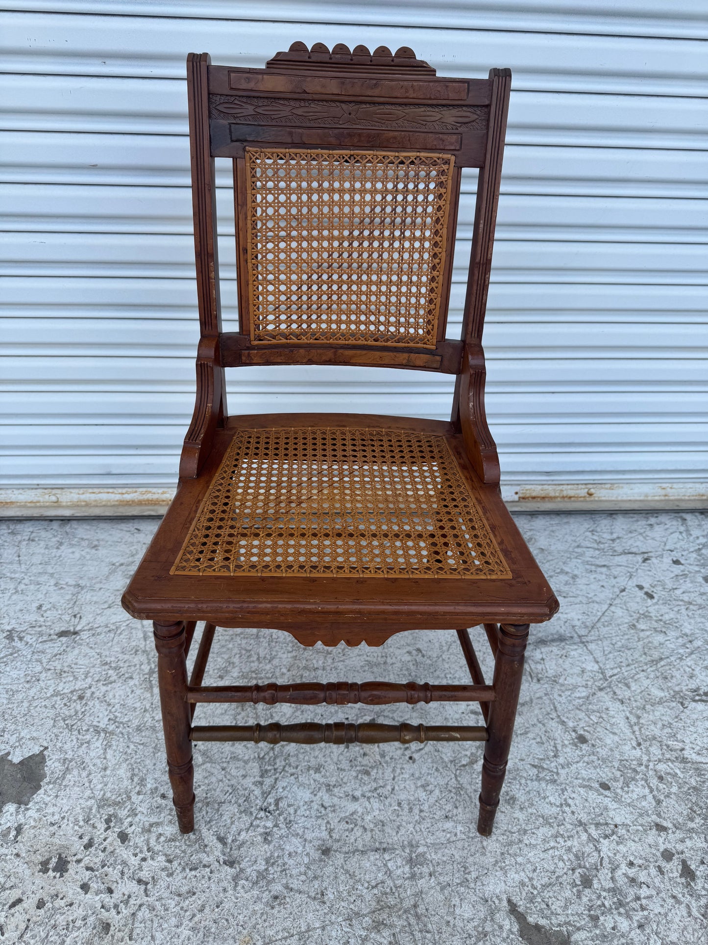 Antique Eastlake Carved Walnut and Cane Parlor Chair