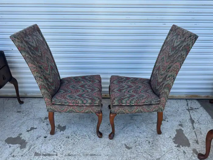 Set of 6 Queen Anne Style Upholstered Dining Chairs