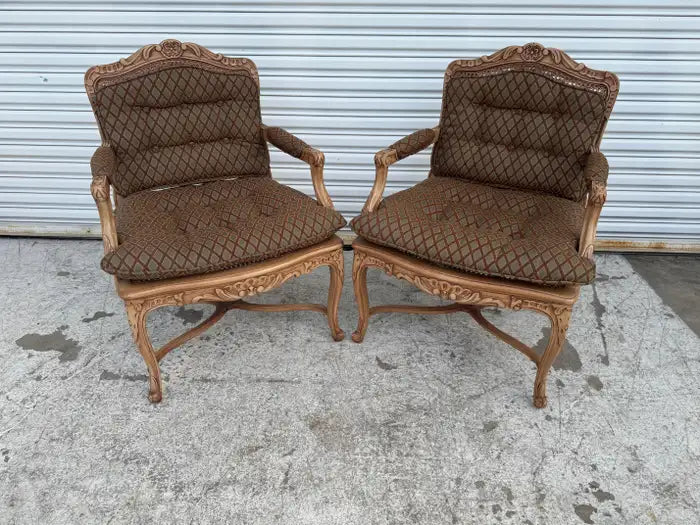 Pair of Louis XV Upholstered and Cane Back Chairs