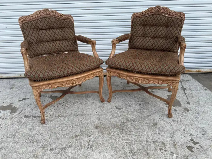 Pair of Louis XV Upholstered and Cane Back Chairs