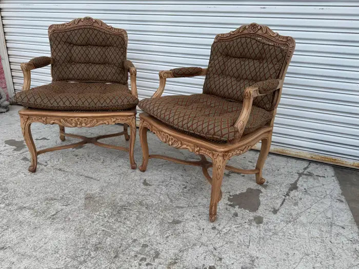 Pair of Louis XV Upholstered and Cane Back Chairs
