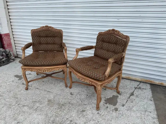 Pair of Louis XV Upholstered and Cane Back Chairs
