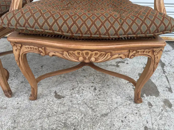Pair of Louis XV Upholstered and Cane Back Chairs