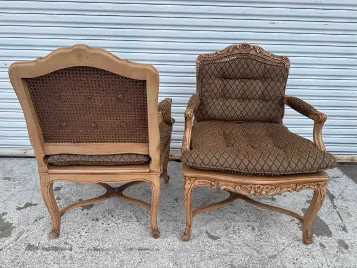 Pair of Louis XV Upholstered and Cane Back Chairs